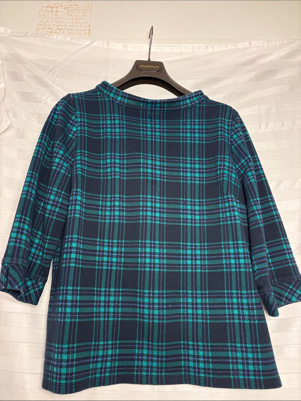 Talbots Navy and Teal Plaid Tunic Top